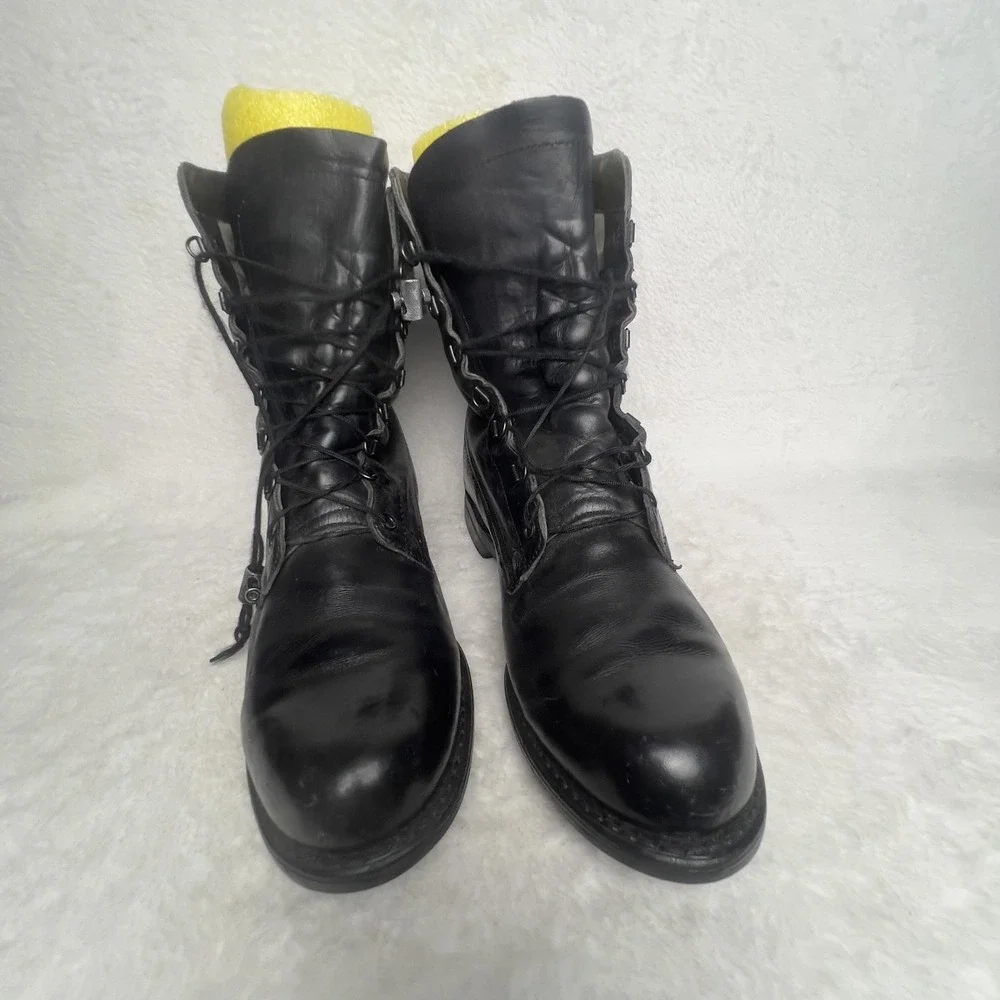 Addison Shoe Co Boots Mens 10 Black Leather Combat Zip Lace Up Military Work